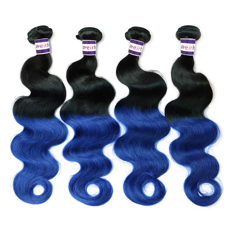 Blue Hair Extensions Brazillian Body Wave Hair Ombre 1B/Blue